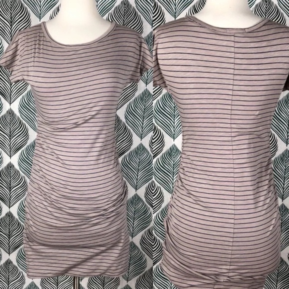SUNDRY Taupe Brown Stripe Ruched Dress